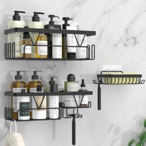 Duschablage ohne Bohren, Badezimmer Regal Organizer, Badregal Duschkorb Schwarz, 3 Stück