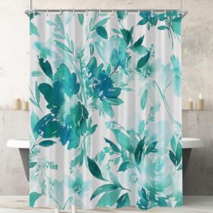 Lerores Duschvorhang 180x200 cm Aquarell Teal, Beschwerter Saum Antischimmel Textil, Wasserabweisend, Waschbar Polyester Badevorhänge mit 12 Ösen und Duschvorhangringen für Badezimmer