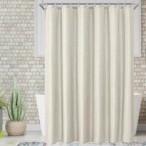 Lerores Duschvorhang 180x200 cm Waffel Elfenbeinweiß, Beschwerter Saum Antischimmel Textil, Wasserabweisend, Waschbar Polyester Stoff Badevorhänge für Badezimmer, Badewanne mit 12 Duschvorhangringe