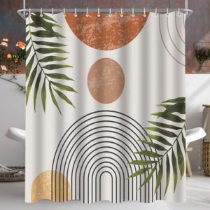 Duschvorhang 180x200 cm Blätter Linie, Beschwerter Saum Antischimmel Textil, Wasserabweisend für Badezimmer und Badewanne