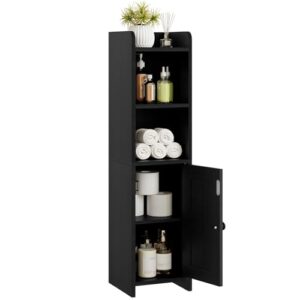 Badezimmer-Aufbewahrungsschrank mit verstellbaren Regalen und Toilettenpapier-Organizer, schwarz