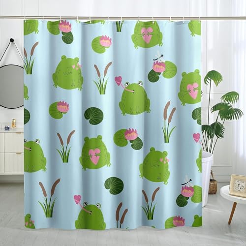 Luowenji Duschvorhang 120 x 200 Süßer Frosch Shower Curtains 3D Duschvorhang für Kinder, Jungen und Mädchen mit Anti-Schimmel- Eigenschaften, ideal für Badewanne oder Dusche