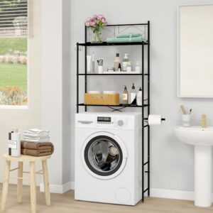 Mallboo Waschmaschinenregal 3 Ebenen Badezimmerregal Edelstahl Toilettenregal Schwarz