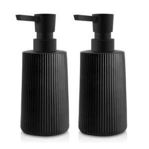Moderne Seifenspender Set aus Glas mit pumpfester Spülflasche, Schwarz 2 Stück für Badezimmer, Arbeitsplatte und Küche