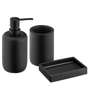 Badezimmer Set aus Kunstharz, Schwarz, Zahnputzbecher und Seifenspender