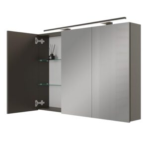 Spiegelschrank für das Bad mit Beleuchtung, anthrazit, 120 cm breit, hängend, Gäste-WC, Spiegel