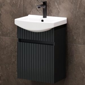 Waschbecken mit Unterschrank 45 cm, Keramikwaschbecken, Gäste WC Waschtischunterschrank, anthrazit matt