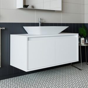 Badezimmermöbel Set, 4-teilig, Atlantic, Weiß, Badezimmerschrank mit Keramikwaschbecken und Spiegelschrank