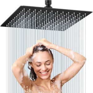 Regendusche Duschkopf 12 Zoll aus Edelstahl 304 mit Kopfbrause und Selbstreinigungsfunktion, Rain Shower, schwarz