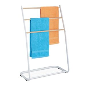 Modernes Metallhandtuchhalter in Holzoptik für das Badezimmer mit drei Sprossen und weißem Design