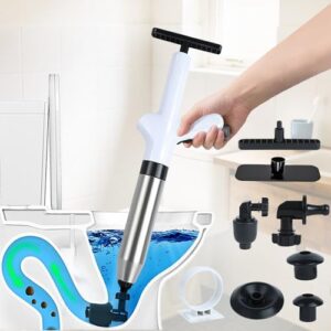 Effizienter Rohrreiniger mit Hochdruck für Toilette, Waschbecken, Dusche und Küche - Druckreiniger Abflussreiniger Pumpe mit Luftkompression & Druckanzeige