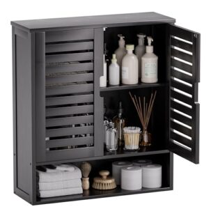 Badezimmerschrank mit Wandmontage, Platz sparend und medizinische Einrichtung mit 2 Türen und verstellbaren Regalen, schwarze Farbe
