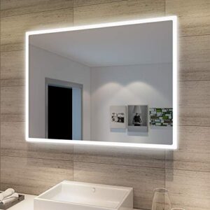 Badspiegel mit Beleuchtung, kaltweiß, 80x60 cm, Wandspiegel mit LED-Beleuchtung für Badezimmer