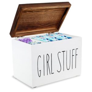 Holz Aufbewahrungsbox für Hygieneartikel, Tamponhalter mit Klappdeckel für das Badezimmer, praktische Aufbewahrung von Tampons und weiteren Weiblichen Produkten