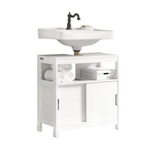 SoBuy Waschbeckenunterschrank, Badezimmerschrank mit Fußpolster, Weiß, 60x61x30cm
