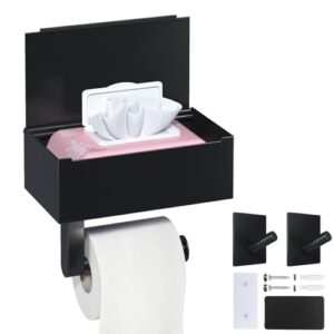 Toilettenpapierhalter ohne Bohren, Schwarz, Matt, Edelstahl, groß, 21,14 cm, für Badezimmer, Selbstklebend oder Bohren