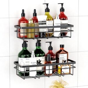 Effiziente und rrostfreie Duschablage ohne Bohren für das Badezimmer - Rostfreies Edelstahlregal mit Shampoo-Halterung - 2 Stück Schwarz