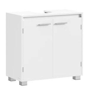Modernes Waschbeckenunterschranksystem mit 2 Fächern hinter den Türen, perfekt für Badezimmer ohne Säule, Wolkenweiß