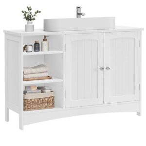 VASAGLE Waschbeckenunterschrank, extra lang, 30 x 90 x 60 cm, 2 Türen, Badezimmerschrank mit offenen Fächern und höhenverstellbaren Ablagen in Weiß