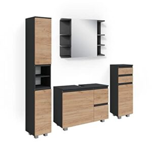 Modernes und stilvolles Badezimmermöbel-Set aus Anthrazit und Eiche mit 4 Teilen, perfekt für ein optimales Design und Freude an der Benutzung des Bades