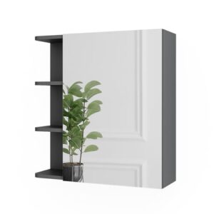 Vicco Spiegelschrank Fynn, Badezimmerspiegel aus Anthrazit, 62 x 64 cm, perfekter Begleiter für das Badezimmer mit Stauraum und stilvollem Design
