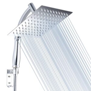 Moderner und eleganter Regenduschkopf mit Handbrausearm, hochwertige Edelstahl-Außenhaut und Chrom-Griff, ideal für ein ultimatives Regenerlebnis