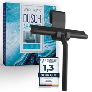 Duschabzieher schwarz Silikon, Abzieher Dusche mit Halterung ohne Bohren, Glasabzieher Dusche mit Edelstahl-Kern streifenfreie Duschwand Spiegel