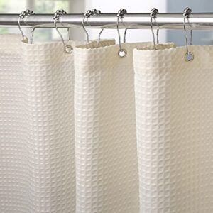 Waffel Duschvorhang mit Metall Duschvorhangringen, Stoff Textil Badewannenvorhang Anti Schimmel Bad Vorhang Set Wasserdicht Badewanne Vorhang Schwerer Shower Curtain Badezimmer