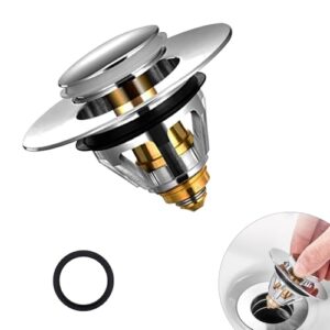 Universal Pop Up Abflusssieb Ablaufgarnitur Stöpsel Waschbecken, Abflussstopfen für Aufsatzwaschbecken Badewannenstöpsel mit Anti Clogging Sieb und Ablaufventil aus Messing (34-38mm)