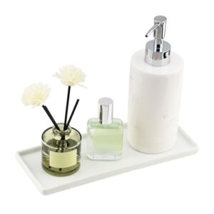 Badezimmer Tablett aus Keramik, weiß, langlebig, kratzfest, wasserdicht, leicht zu reinigen, minimalistisches Design, vielseitig einsetzbar, perfekt für Badezimmerutensilien, Schminktisch-Essentials, Seifenspender Untersetzer, Zahnbürsten-Tablett