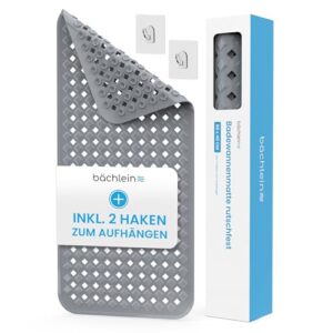 Bächlein PVC Badewannenmatte Grau - Antirutsch Einlage 88x40 cm mit Haken zum Aufhängen, hygienisch und schimmelresistent, BPA- und Latex frei, maschinenwaschbar