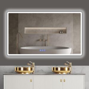 Baklon Badspiegel mit Beleuchtung 120x70cm, Badezimmerspiegel Wandspiegel und Touch-Schalter, IP65-Led-Spiegel-Bad mit Speicherfunktion, 3 Farbtemperatur, Horizontal/Vertikal, HD Hartglas