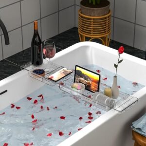 Transparentes Badewannentablett für Ipad und Bücher, Badewannen Ablagen, Badewanne Ablagebrett Geschenk für Frauen
