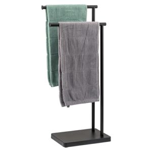 Ergonomischer Stand-Handtuchhalter mit 2 Stangen und Handtuchständer, schwarz, für Innentür, Duschkabine oder als freistehender Handtuchhalter