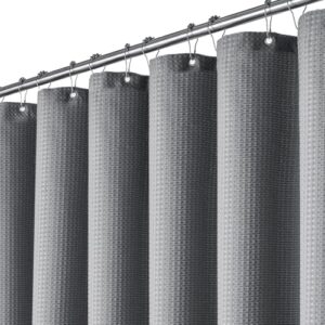 Duschvorhang mit waffelartigem Muster, wasserdicht und schwer, 12 Haken und Knopflöcher, moderner Waschbar Gewichtete Dekorative Polyester Duschvorhang für Badezimmer in Grau
