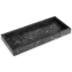 Deko Tablett aus echtem Naturmarmor, schwarz-grauer Farbton, ideal für Badezimmer, Wohnzimmer oder Küche, multifunktional und leicht zu reinigen.