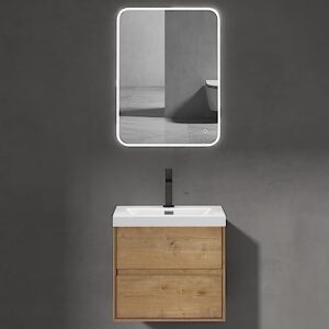 Badmöbel-Set von doporro mit Waschtisch und Unterschrank, Mineralguss-Waschbecken und Soft-Close-Schubladen in Kerneiche 60cm Farbe.