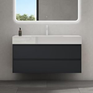 Waschtisch mit Unterschrank von doporro, 120x48x63cm groß, Badmöbel-Set in Matt Anthrazit, Mineralguss-Waschbecken, Wandmontage