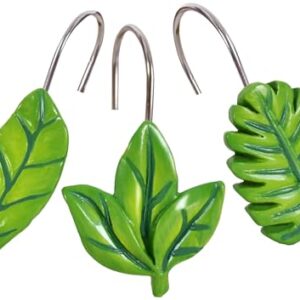 Duschvorhanghaken mit Blättern, grün, dekorative Duschvorhanghaken für Duschvorhang, Edelstahl, dekorative Duschaufhänger Ringe für Badezimmer