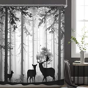 Duschvorhang mit grauem Hirsch, rustikallem Waldmotiv, wasserdicht und leicht zu reinigen. Ideal für Badezimmer und Heimdekoration.