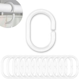 Duschvorhang Ringe, 12 Stück, in Weiss, Ø 4,6 x 2,9 cm innen, für Duschvorhangstangen, aus stabilem Kunststoff