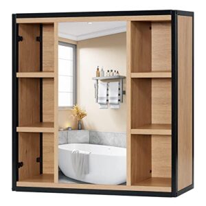 Einfacher Spiegelschrank für das Badezimmer, minimalistische Gestaltung, verstellbare Ablagen und Metall-Holz-Werkstoff, 60 x 58 x 16 cm groß