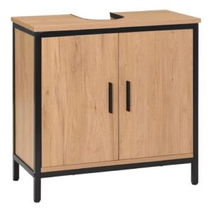 EUGAD Waschbeckenunterschrank 60x60x30 cm, Badezimmerschrank mit höhenverstellbarer Trennwand aus Holzwerkstoff und Metall in Schwarz, ideal für die Aufbewahrung von Hautpflegeprodukten im Bad