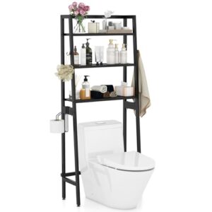 Drei-stufiges Badezimmerregal mit 2 Haken, Toilettenpapierhalter und Platz für Waschmaschineneinsatz