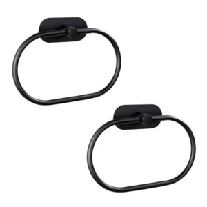 EOLAX Handtuchring Badezimmer, Selbstklebender Handtuchhalter Wandmontage, Badetuchhalter Edelstahl, Hardware Zubehör ohne Bohren, Moderne Runde Handtuchhalterung, Schwarz 2er Set