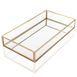 Homtone Retro Spiegeltablett, Dekotablett aus Gold und Glas, kosmetischer Organizer für Schminktisch und Badezimmer