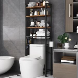 4-stufiges Verstellbares Multifunktionsregal für das Bad, Regal über der Toilette mit Aufbewahrungskörbern, Platzsparendes WC-Regal, Leicht zu Montieren (Vintage-Braun)