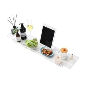 Badewannenablage mit Ablaufdesign für Badezimmer, ausziehbar und transparent