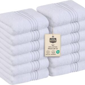 Luxuriöses 12er Waschlappen Set aus 100% Baumwolle, saugfähig und weich, 30 x 30 cm, Seifentücher (Weiß)