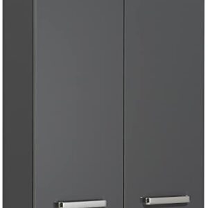 Pelipal Hängeschrank Quickset 311 in Anthrazit Glanz, 60 cm breit. Moderner Bad Wandschrank mit zwei Türen und zwei Einlegeböden fürs Badezimmer.